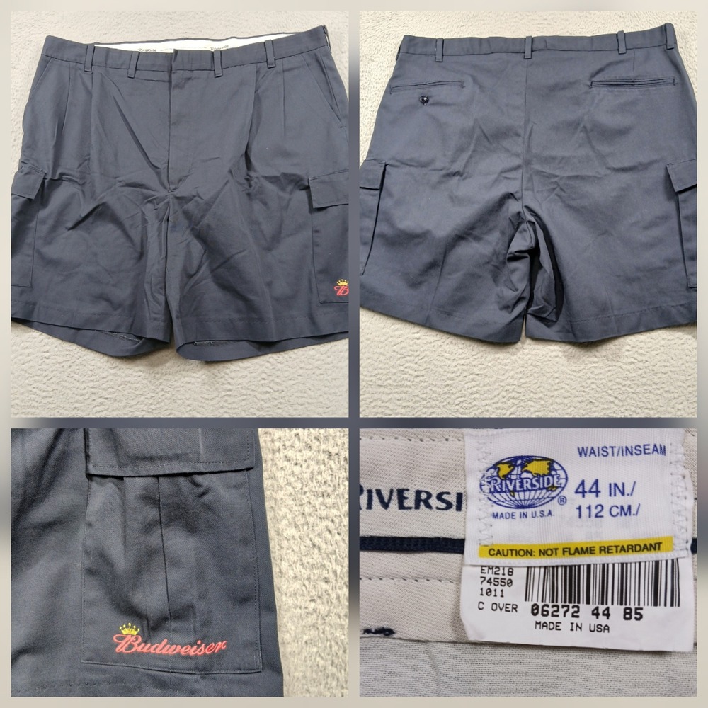 Vintage Riverside Budweiser Embroidered Cargo Shorts 44 Made in USA Beer EUC